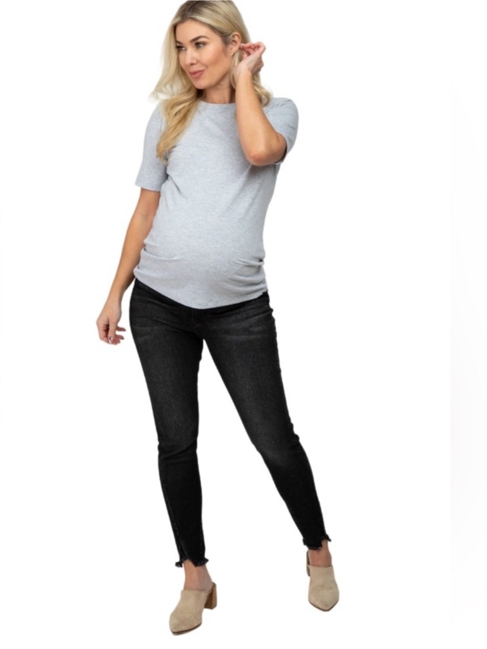 Pinkblush Black Skinny Maternity Jeans Over the Belly Full Panel 27 Distressed